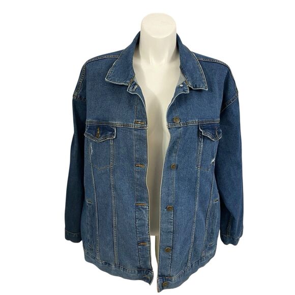 Upcycled Denim Jacket Womens 3X Margaritaville Grunge Patchwork Folk Art Boho - Picture 8 of 15